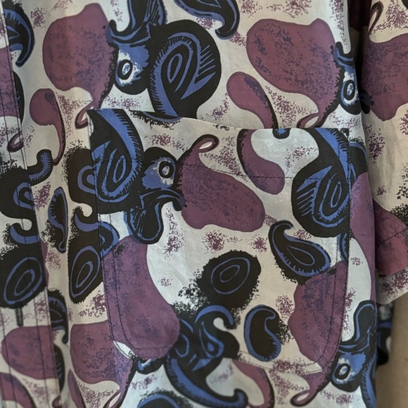 Men’s Chi Tai 100% Silk Short Sleeve Dress Shirt. Size S Purple And Gray Paisley - Picture 3 of 5